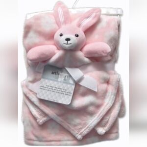Easter Pink Plush Flower Blanket with Bunny Toy